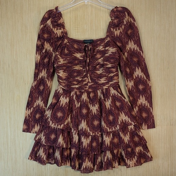 House of Harlow 1960 Dresses & Skirts - House of Harlow 1960 Burgundy Tiered Ruffle Mini Dress Medium Boho Indie Fairy